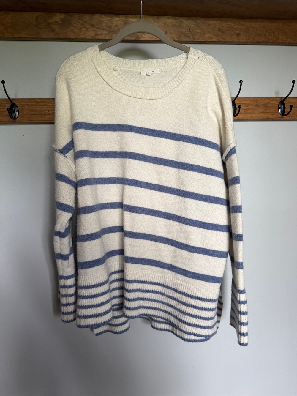 Maurices Cream and Blue Striped Women's Sweater